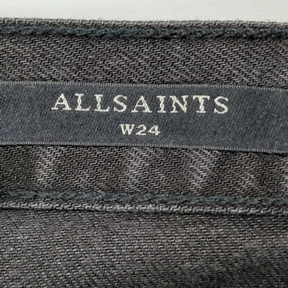 AllSaints Track Dark Wash Boyfriend Faded Black Denim Jeans Women Size 24